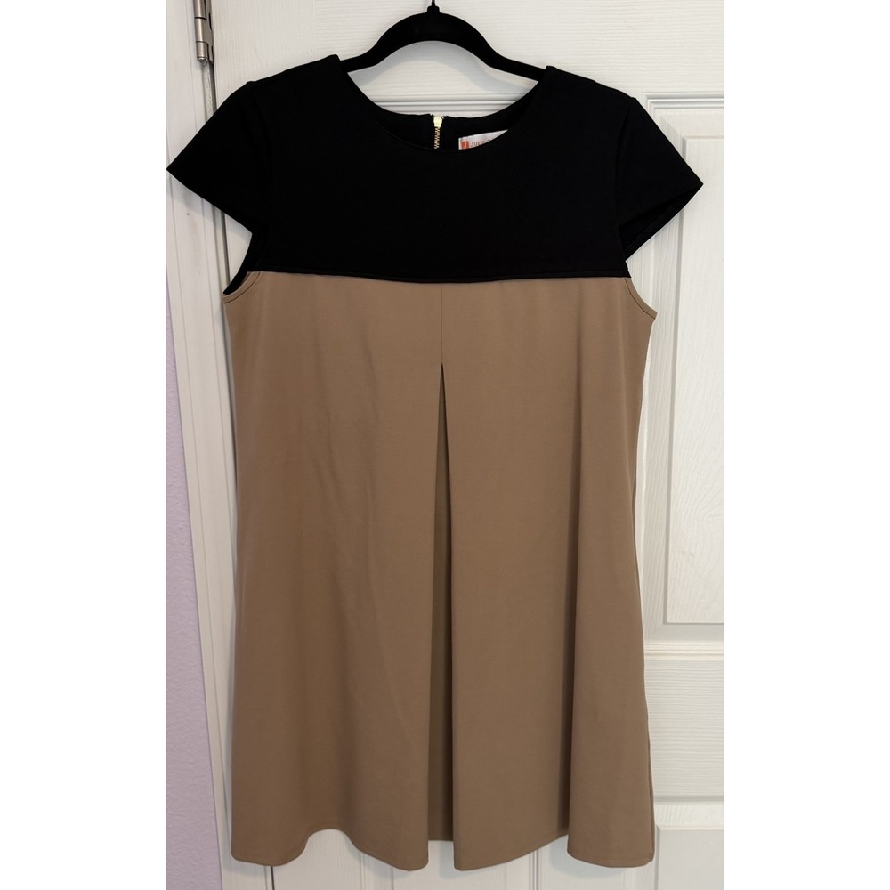 Jude Connolly Ella Dress Jude Cloth Tan/Black Front Pleat Business Pockets LG